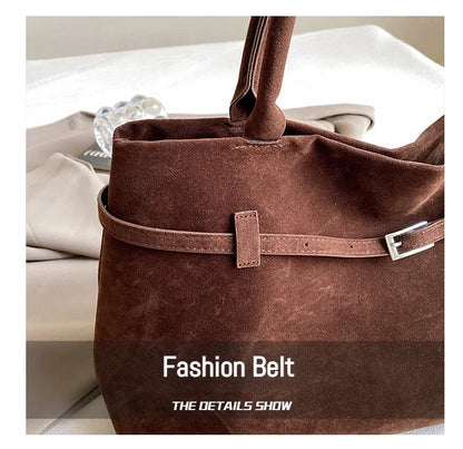 Vintage Satin-Leather Tote Bag – Casual Style with Buckle Closure, Large Capacity for Commuting & Everyday Shoulder Carry