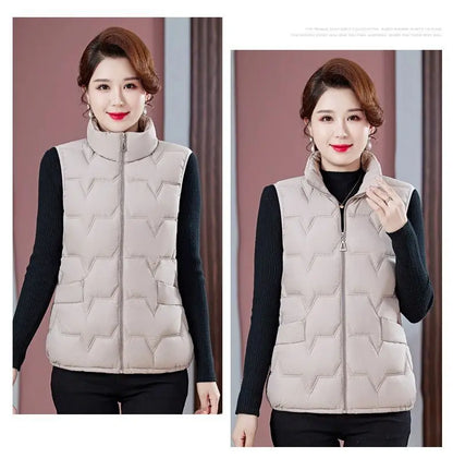 Fashion Women Down Cotton Jackets Vests Solid Stand Collar Zipper Cardigan Thicken Autumn Winter Warm Casual Sleeveless Coats