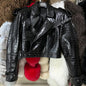 YOLOAgain Wide Shoulder Real Leather Jacket Women Oversized Genuine Leather Cropped Jacket