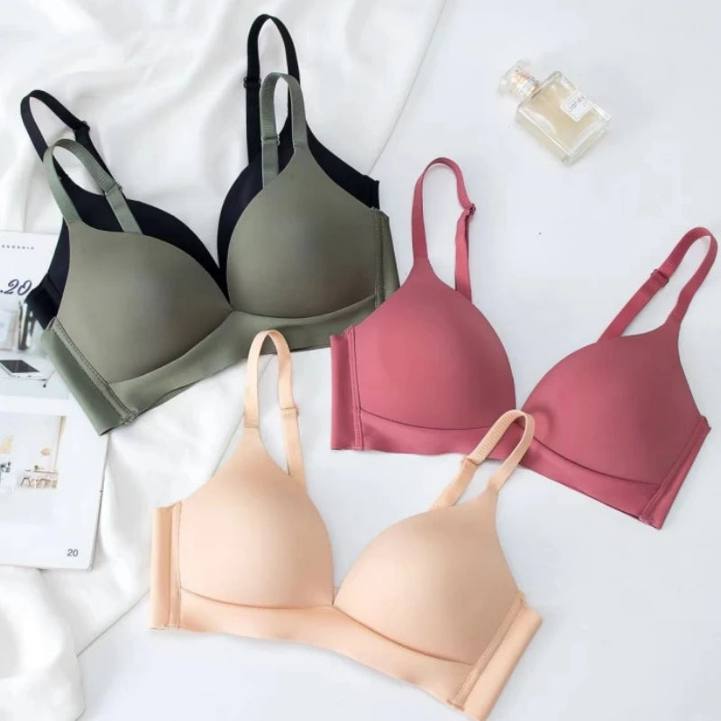 3Pcs/Set Seamless Bras For Women Non-wire Push-Up Bra Glossy Deep V Underwear Fixed 3/4 Cup Comfort Daily Wear Lingerie S-XXL