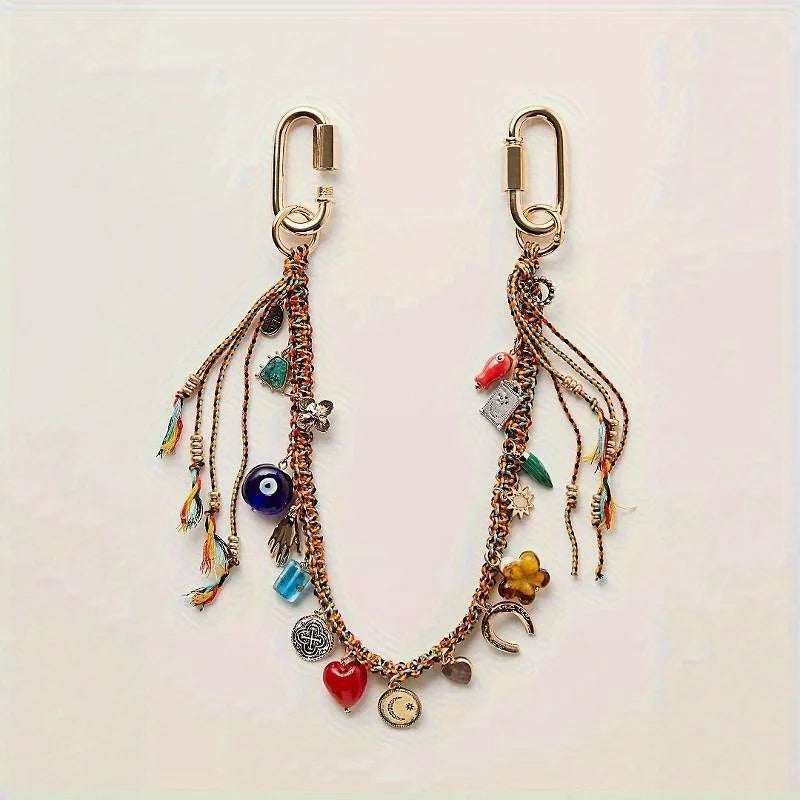 1Pc Ethnic Woven Pendant Multi-Layer Tassel Necklace Retro Fashion Accessories Women's Bohemian Style Jewelry