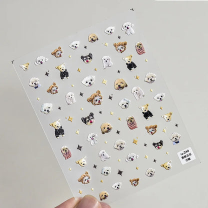 Lovely Animal Graffiti Cat Claw Rabbit Bunny Bear Dog Flower Fruit Dim Sum Candy Sunflower Adhesive 5D Nail Art Stickers Decal