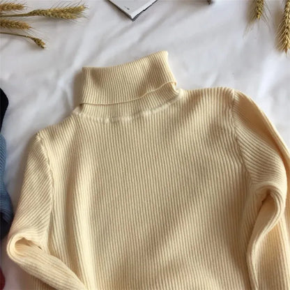 2026 Autumn Winter Sweater Women Knitted Ribbed Pullover Sweater Long Sleeve Turtleneck Slim Jumper Soft Warm Pull Femme