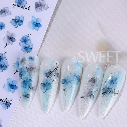 12pcs 3D Geometry Flower Leaf Nail Stickers Summer Ink Blooming Flowers Decal Slider for Nail Art Supplies Manicure Decoration