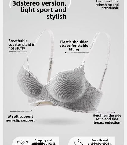6cm Thickened Push-Up Bra for Small Chest Wireless No Steel Ring Letter Print Adjustable Straps Anti-Slip Pads Seamless Lingerie