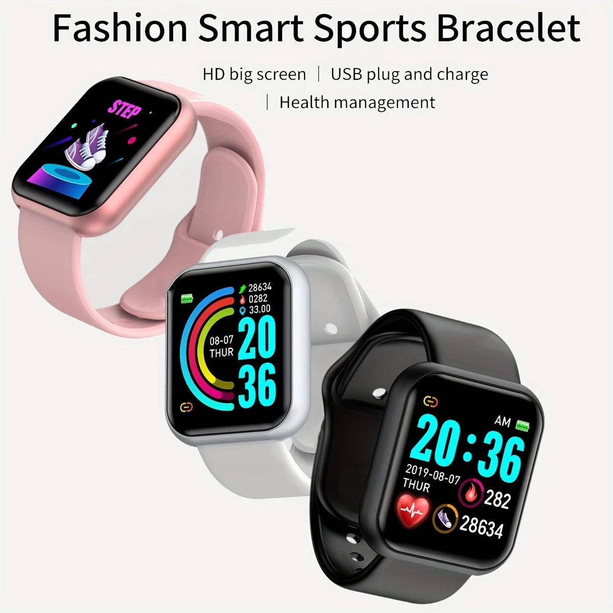 Sport Smart Watches Color Screen Life Waterproof Bluetooth Fitness Bracelet With Health Blood Pressure Heart Rate Sleep Monitor