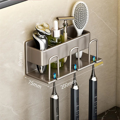 Wall Mounted Toothbrush Holder Aluminium Alloy Toothpaste Rack Bathroom Household Space Saving No Punching Bathroom Accessories