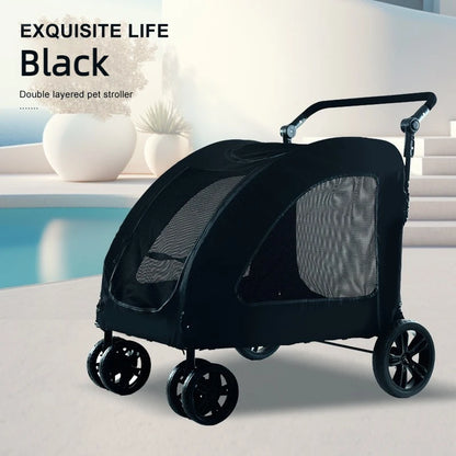 Large Dog Strollers Breathable Zipper Design Pet Cart Dogs Carrier Outdoor Travel Large Transportation Carts Adjustable Height