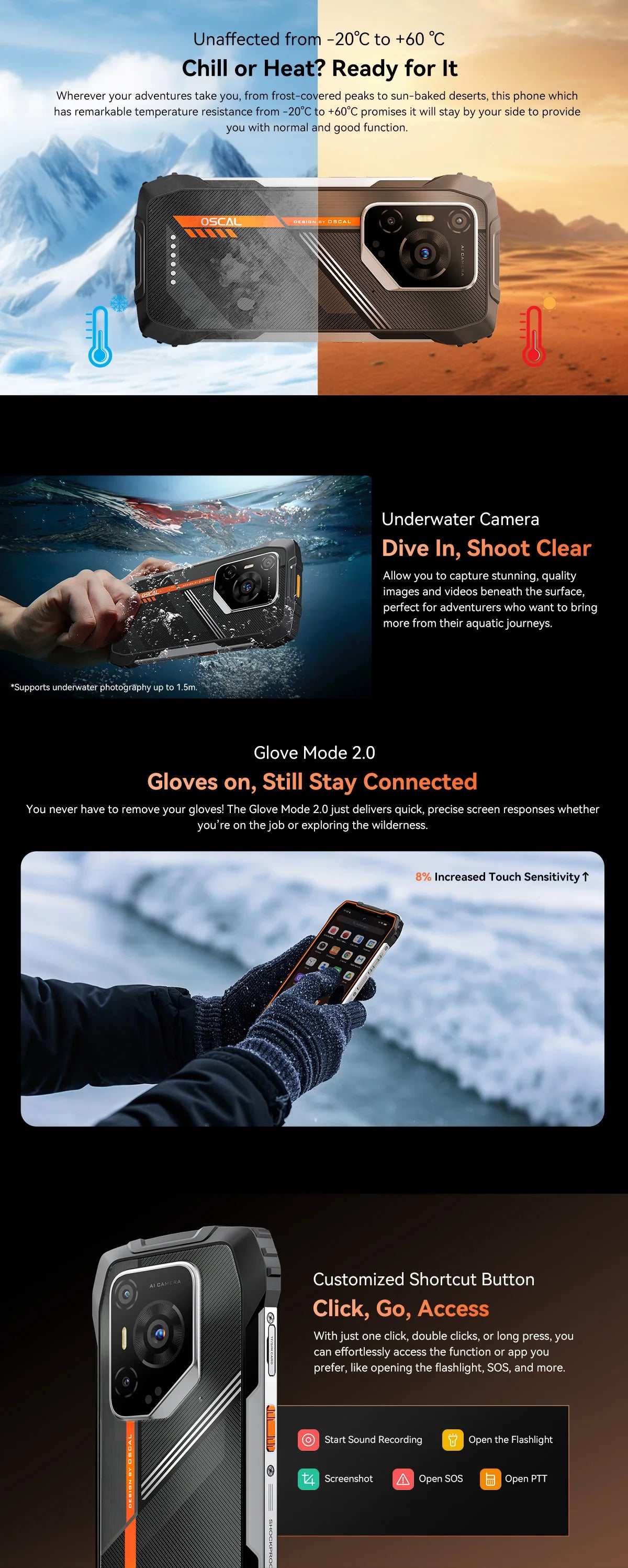 Blackview OSCAL PILOT 3 5G Mobile Phones AI Rugged Smartphone MTK 6300, 6.78' 2.4K Display 120Hz, 12GB 256GB, 7500mAh Phones