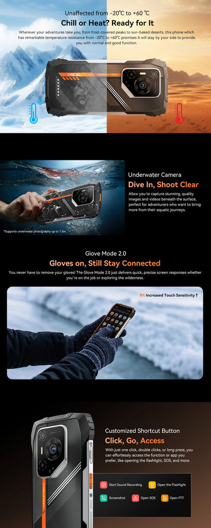 Blackview OSCAL PILOT 3 5G Mobile Phones AI Rugged Smartphone MTK 6300, 6.78' 2.4K Display 120Hz, 12GB 256GB, 7500mAh Phones