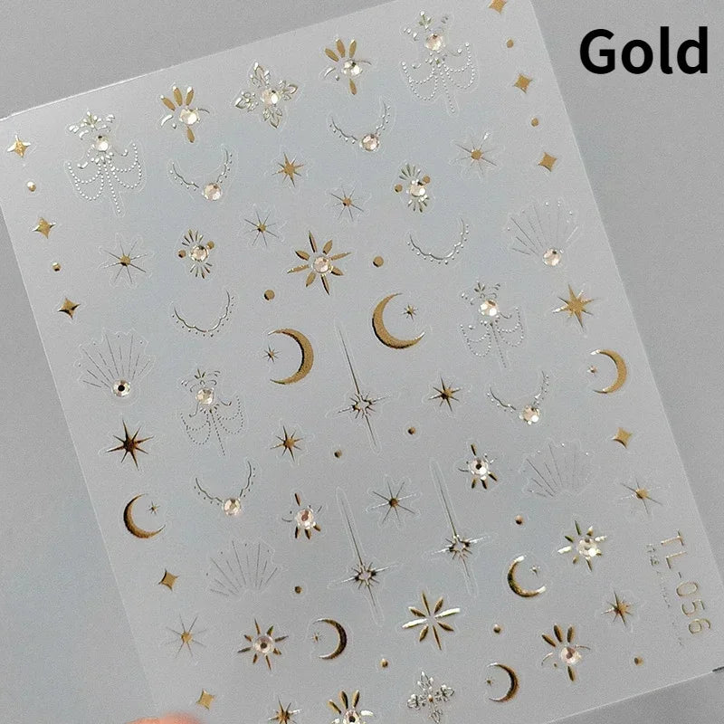 1PC 5D Korean Bronzing Nail Stickers Japanese Gold Silver Star Moon Luxury DIY Nail Art Decoration Decals Manicure Accessories