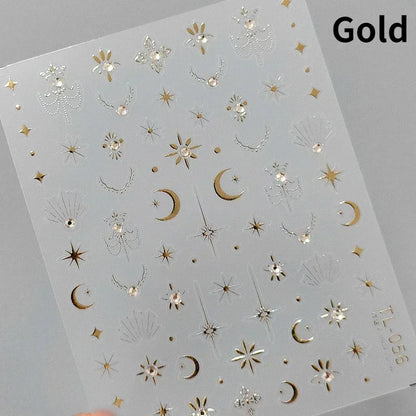 1PC 5D Korean Bronzing Nail Stickers Japanese Gold Silver Star Moon Luxury DIY Nail Art Decoration Decals Manicure Accessories