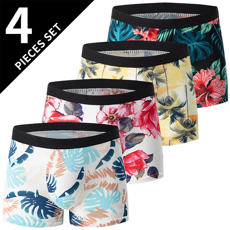 4 Pack Europe And America Size Men'S Solid Color Sexy Boxer Underwear Antibacterial Breathable Plus Size Men'S Shorts Underwear