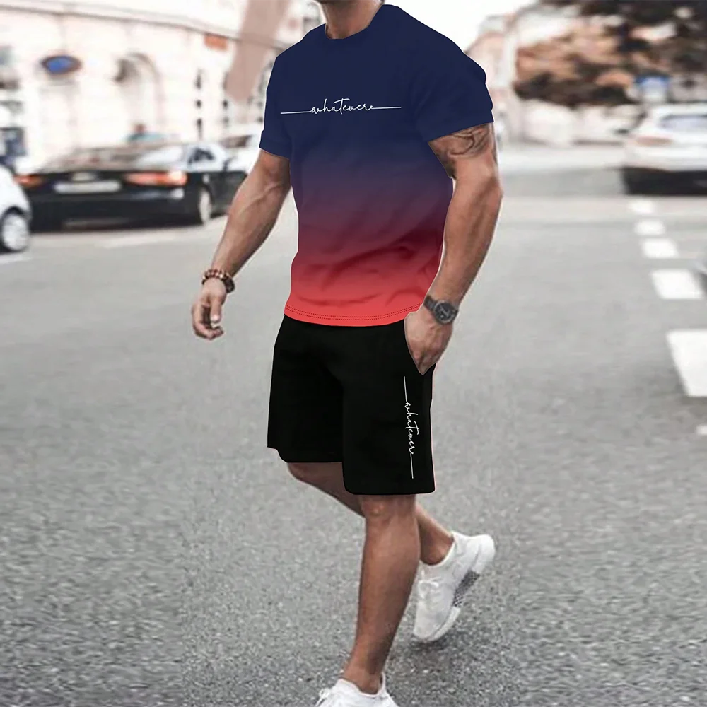Men's 3D casual T-shirt suit plus size sportswear multifunctional casual suit summer  shorts  outdoor T-shirt shorts