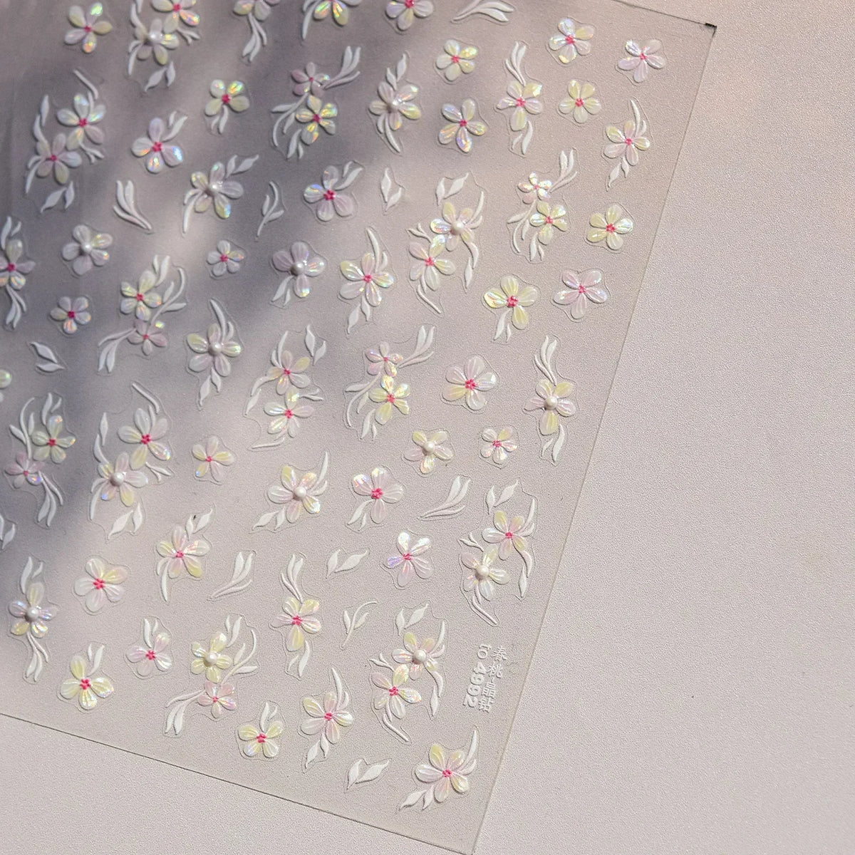 White Flower Petal Cherry Blossom Peach Blossom Falling Petal Floral Gradient 5D Self Adhesive Nail Art Sticker Manicure Decals