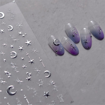 1PC 5D Korean Bronzing Nail Stickers Japanese Gold Silver Star Moon Luxury DIY Nail Art Decoration Decals Manicure Accessories