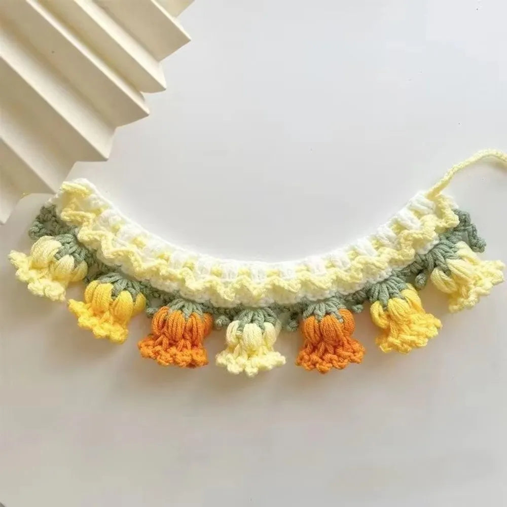 Neck Accessories Orchid Bell Flower Knitted Pet Collar Patchwork Sweet Pet Drool Scarf Lace-up Pet Drool Bib Cats