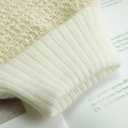 2-in-1 Exfoliating Glove - Cotton Linen Body Scrubber with Mesh Texture for Home Spa & Bath