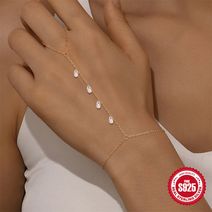 ROXI 925 Sterling Silver Heart/Star Zircon Bracelet With Finger Design For Women Hand Chain Accessories Party Jewelry Gift
