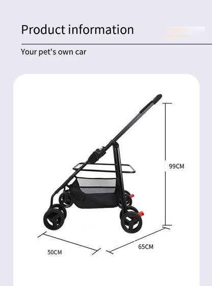 2026 New Pet Stroller 4-Wheel Foldable Jogger for Small Medium Dogs Cats, Lightweight Travel Carrier with Detachable Basket