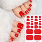1Sheet=22Tips Glossy Red Toe Nail Stickers Full Cover Solid Color Press On Toenails Patch UV Baking Free Foot Gel Polish Wraps #