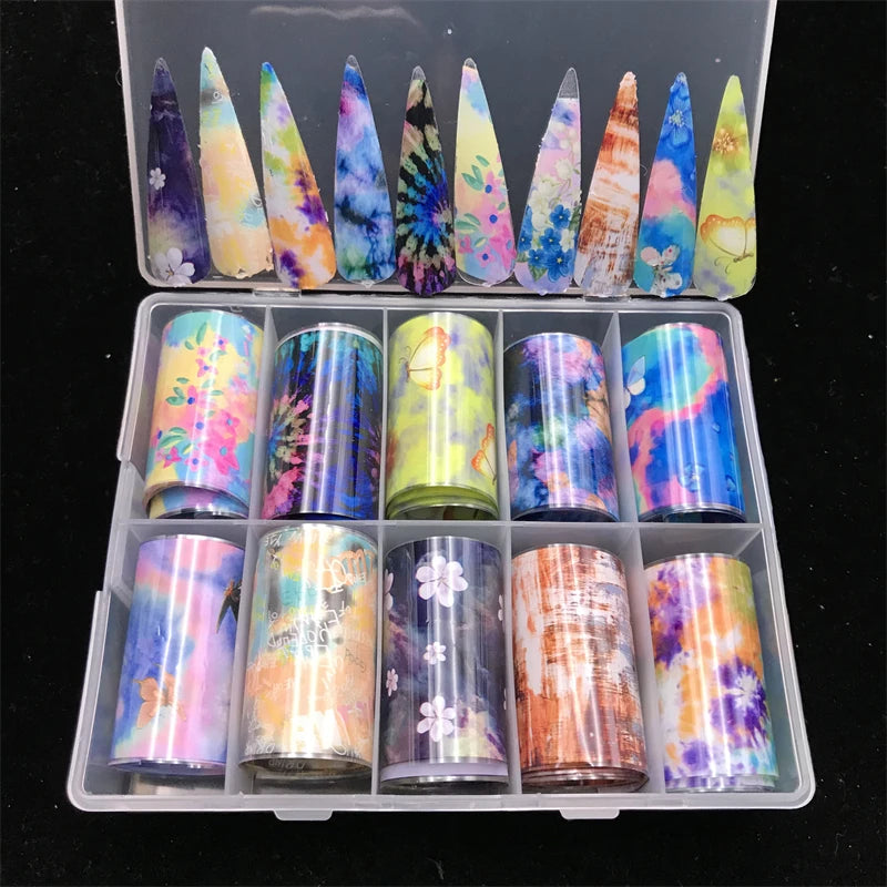 New Flower Nail Foils for Transfer Paper Stickers Floral Adhesive Fruit Nails Wraps Fish DIY Water Marble Nail Art Decorations
