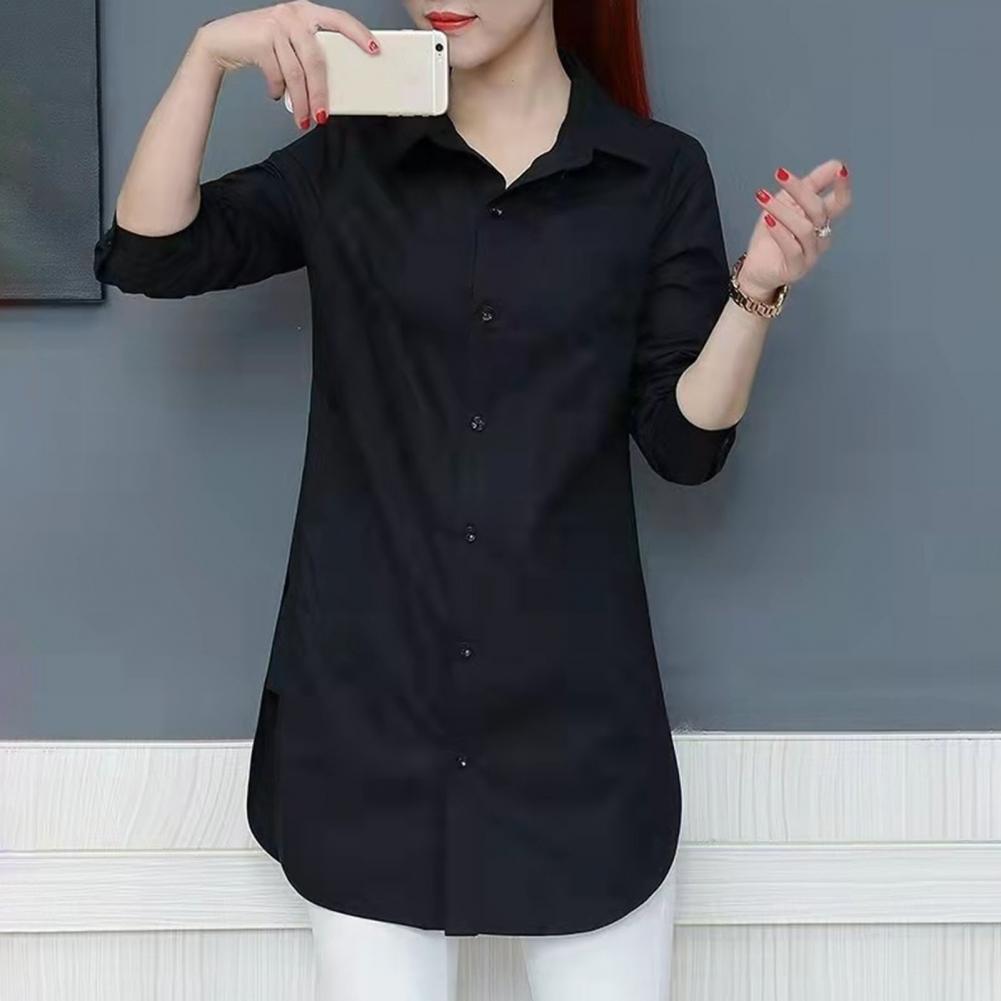 Women Shirt Solid Color Long Sleeve Single Breasted Turndown Collar Loose Streetwear Spring Summer OL Basic Shirt Blouse