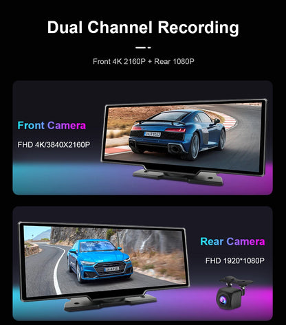 7/10.26" Wireless Carplay Screen for Car,5G Wifi Dash Cam 4K Car DVR,Android Auto Dual Lens GPS Navigation Video Recorder,FM AUX
