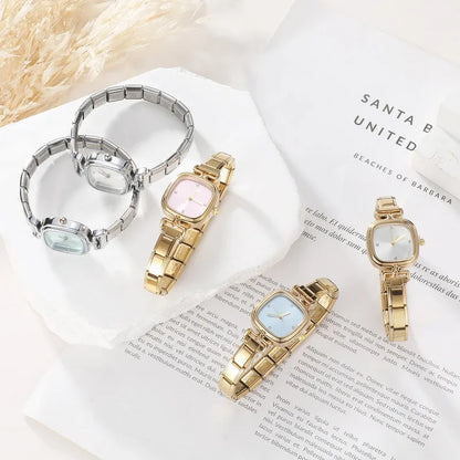 Fashion High Quality Men Women's Stainless Steel Square Round Shiny Zircon Watch Bracelet For Friend Birthday DIY Jewelry Gift