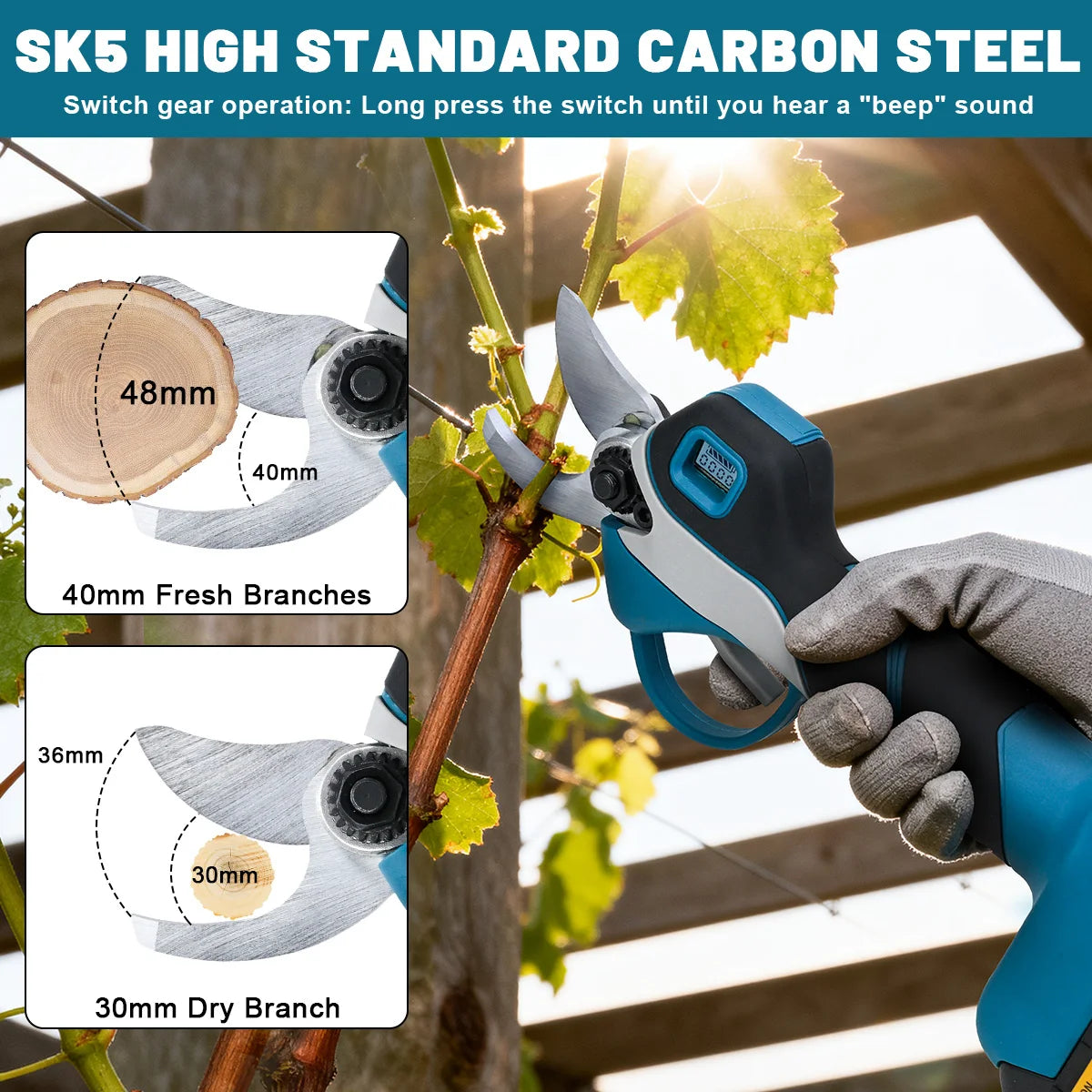Gisam 1000W 40mm Electric Pruning Shears Brushless Cordless Pruner Shear Garden Tree Branches Cutter For Makita 18V Battery Pins
