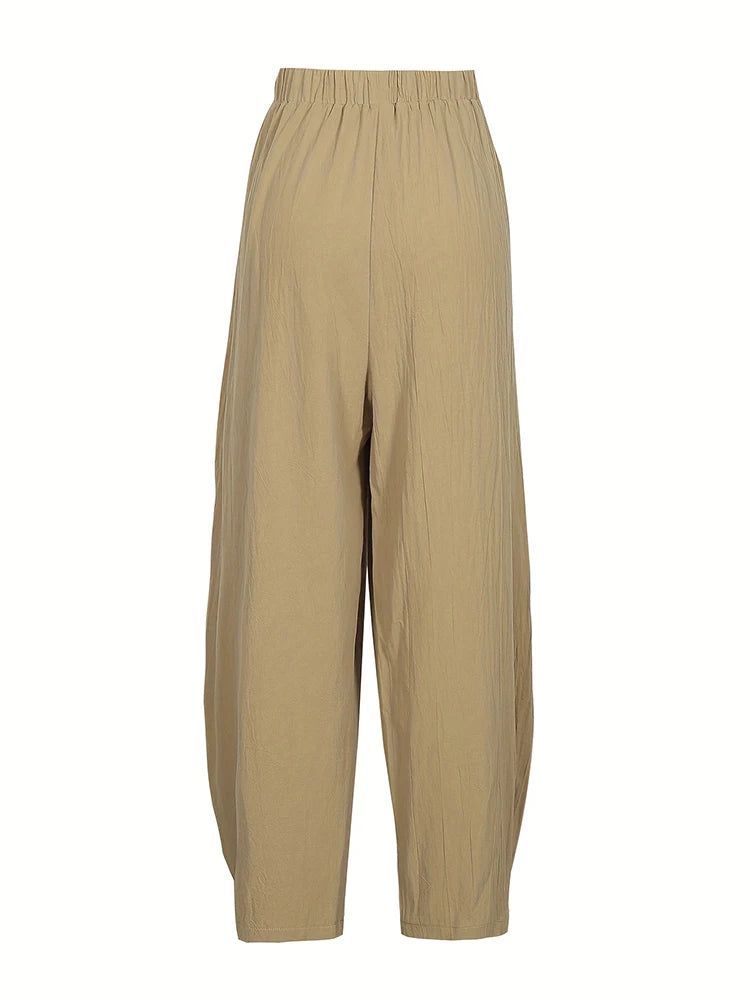 Plus Size Women's Cotton-Linen Harem Trousers Retro Loose-Fit Casual Trousers Elasticated Waistband Workwear Wide-Leg Trousers