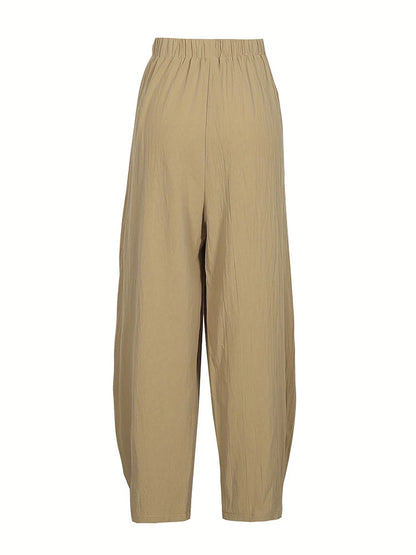Plus Size Women's Cotton-Linen Harem Trousers Retro Loose-Fit Casual Trousers Elasticated Waistband Workwear Wide-Leg Trousers