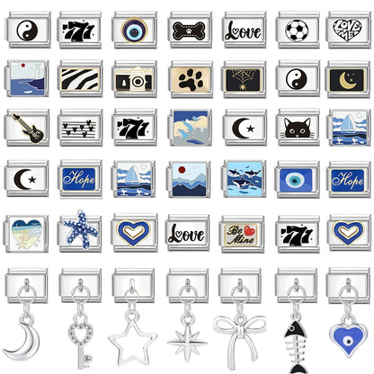 New Design Heart Star Eyes Cat Paws Butterfly Italian Charm Links Stainless Steel Fit 9mm Bracelet Jewelry DIY Making Gifts
