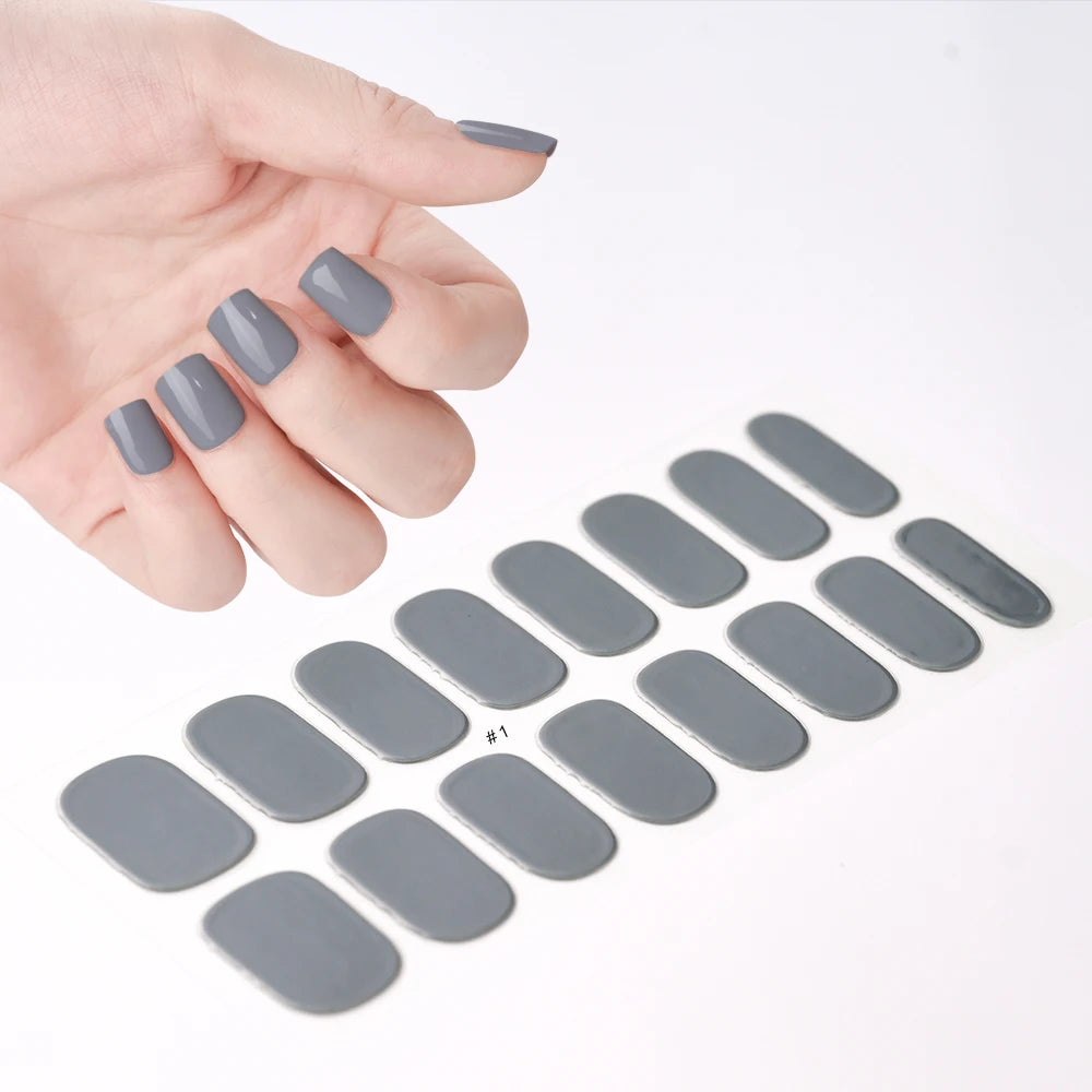 1Sheet Cured Gel Nail Strips Sticker Long-Lasting Nail Polish Strips Wraps Full Cover Gel Nail Art Stickers UV/LED Lamp Required