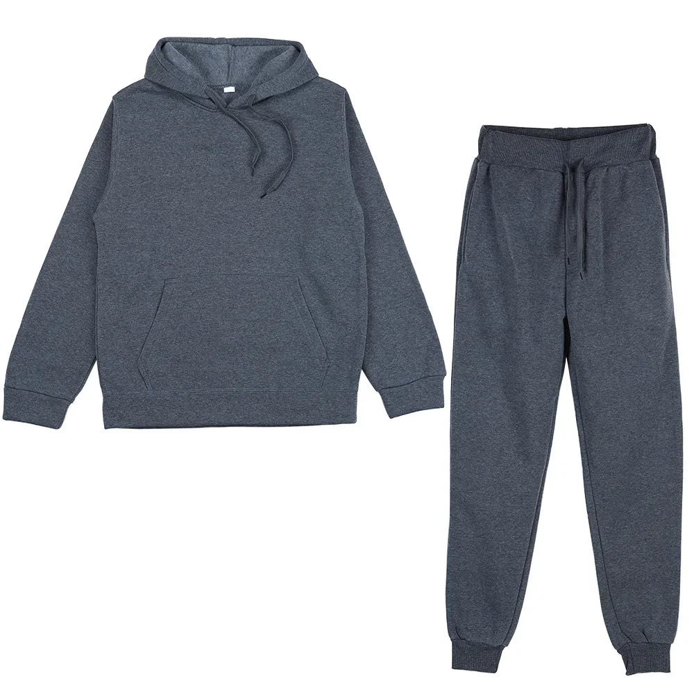Men's Autumn and Winter New Solid Color Hoodie+pants Two-piece Set Fashionable Casual Sports Set Size S-3XL