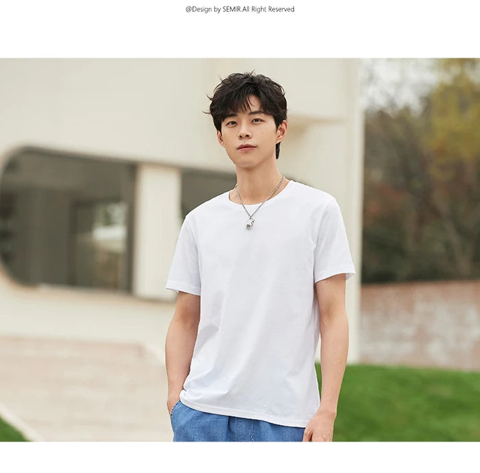 Semir Short Sleeve Men T-Shirt Cotton 2026 Summer New Man Clothing Thin And Versatile T Shirt Couples Solid Color Tops