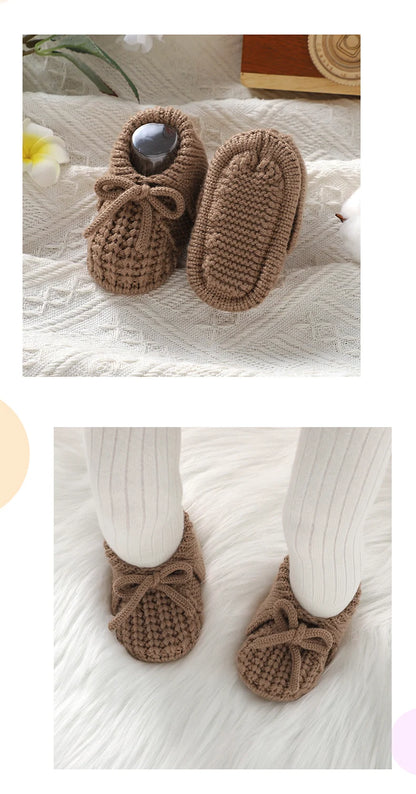 Baby Shoes Knitted Infant Child Bed Footwear 0-18M Cute Turn-down Breathable Newborn Boys Girls Walk Boots Fashion Solid Bandage