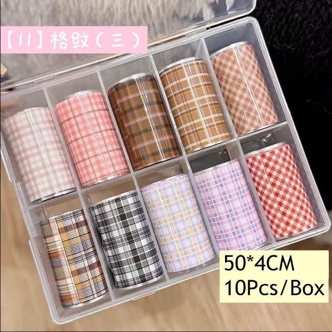 10Rolls Plaid Thousand-Bird Bow  Stars Nail Foils Transfer Paper  Nail Art Stickers  Manicure Set Decal  Nails Decoration