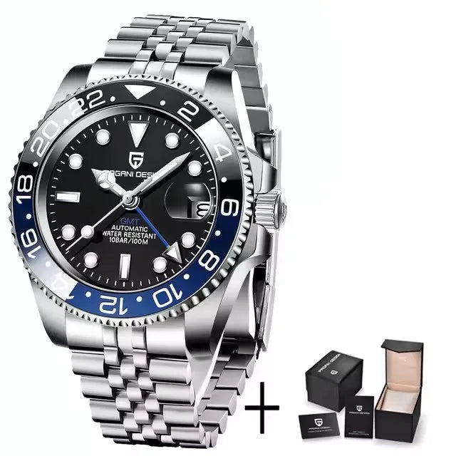 PAGANI DESIGN 2026 40MM Luxury Men GMT Automatic Machinery Watch Ceramic Bezel Jubilee Strap Sapphire Waterproof Watches for men