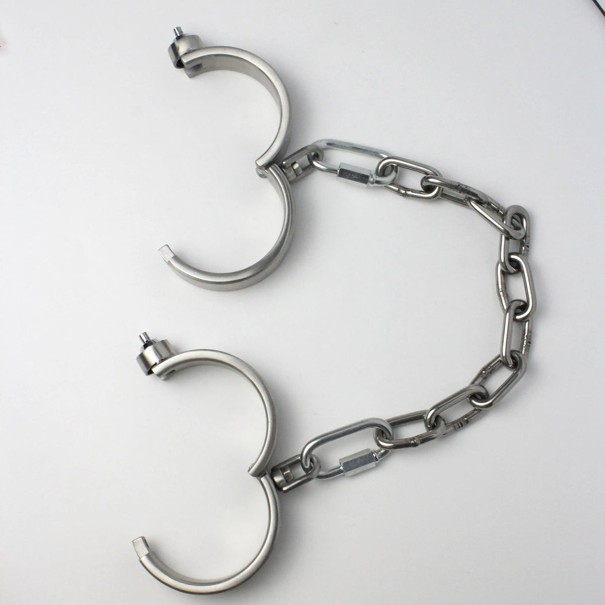 Heavy Duty Stainless Steel Handcuffs Ankle Cuffs Neck Collar Press Lock BDSM Restraints Bondage Adult Games Sex Toys for Couples