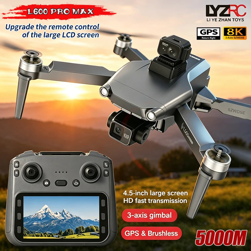 L600 MAX GPS Drone Profesional 8K Camera 3-axis Gimbal Aerial With Screen Remote Controller 360° Obstacle Avoidance Quadcopter