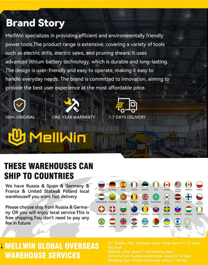 MELLWIN 25+3 Torque Electric Impact Drill 2 Speed Adjustable Cordless Electric Screwdriver Power Tool For Makita 18V Battery Pin