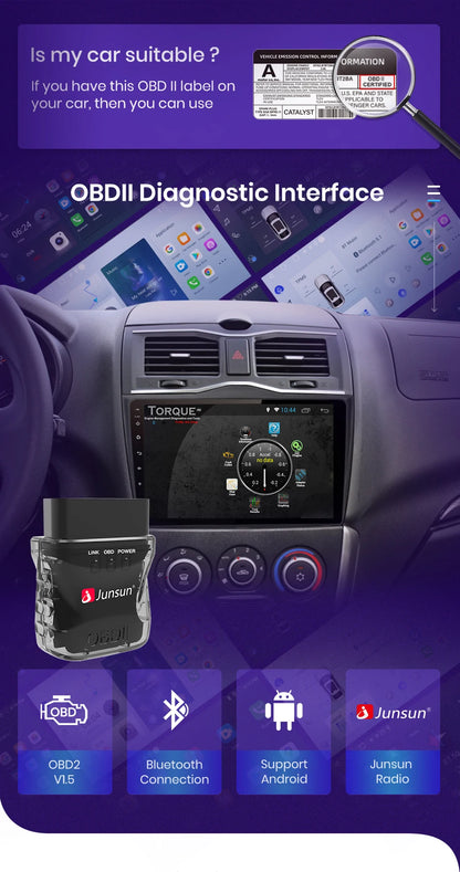 Junsun Auto Scanner Mini ELM327 Bluetooth Adapter OBD2 Car Diagnostic Tool Scanning Tool Android/IOS Car DVD Accessories