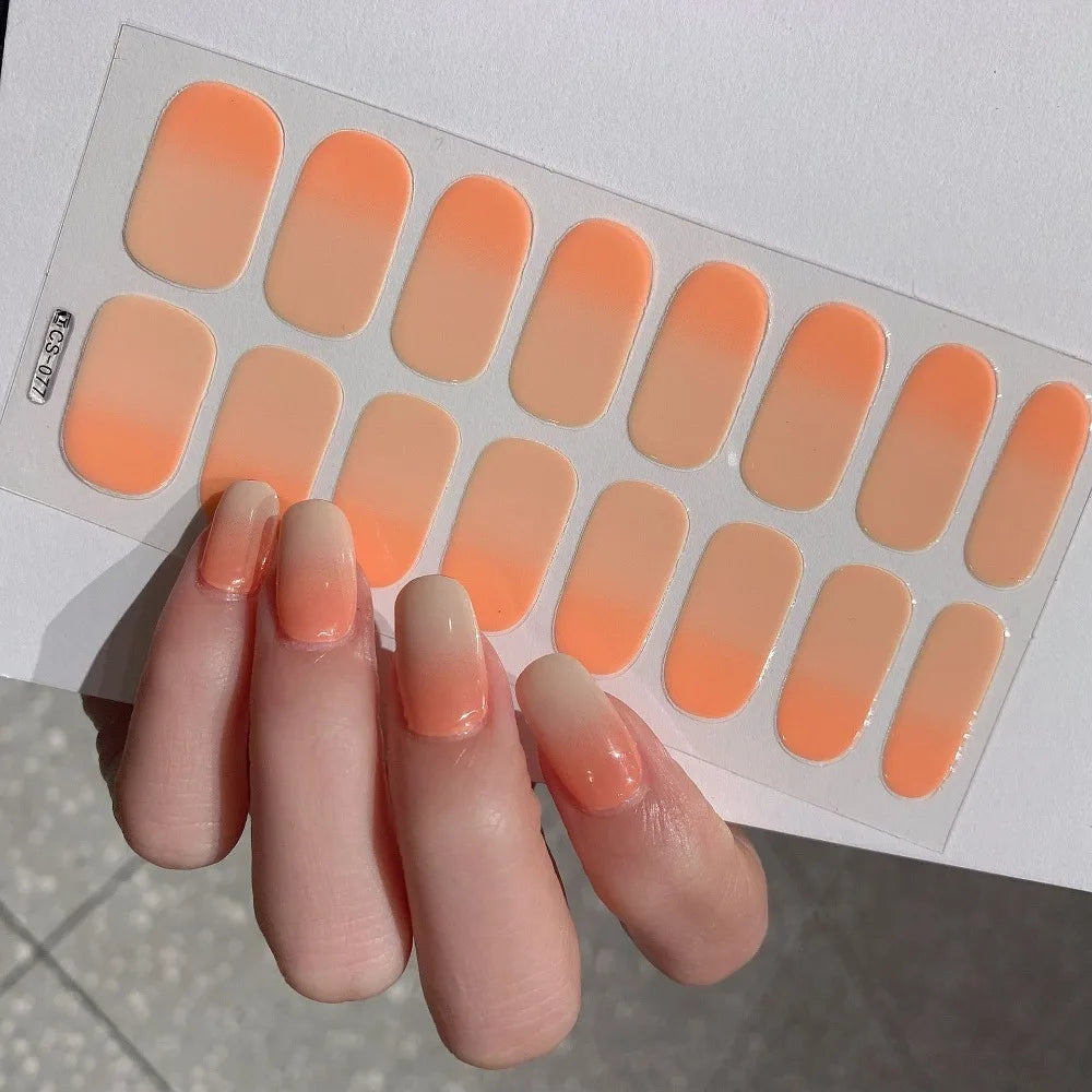 Semi-cured Gel Nail Stickers Solid Color Nail Semi-baked Tips Full Paste Nail Decals UV Lamp Need
