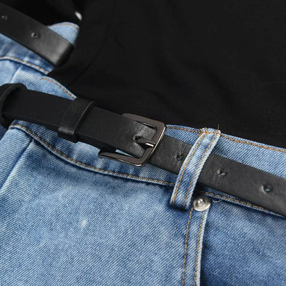 LGRQ Denim Patchwork Pants For Women Fashion New High Waist Contrast Color Belt Straight Pant Female 2026 Summer New 17A2013H