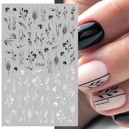 Black and White Love Flowers Line Art 3D Stickers Nail Decals Nail Art Accessories Butterfly Rose Nail Stickers Nail Sliders