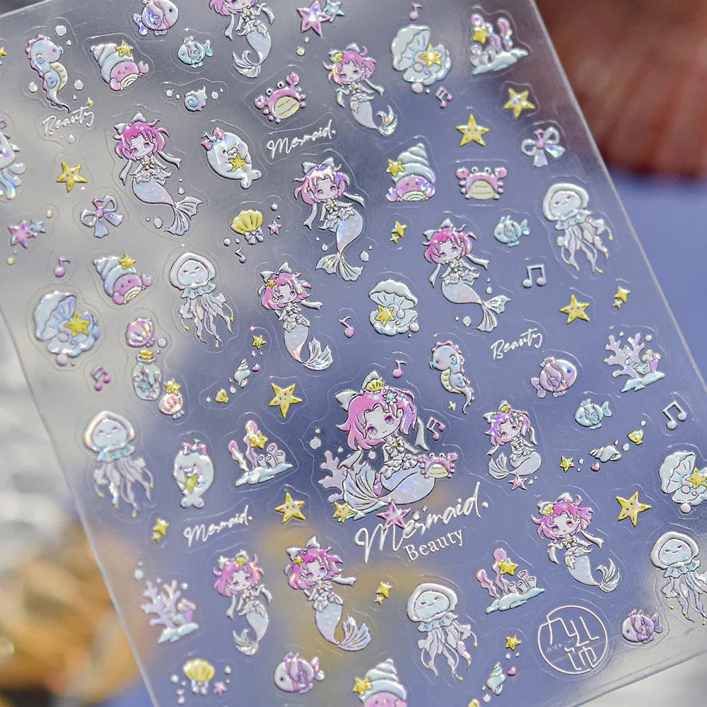 Cute Animal Face 5D Nail Art Stickers Cartoon Cat Bunny Dog Mouse Kawaii Expressions Simple Self Adhesive Manicure Decal DIY