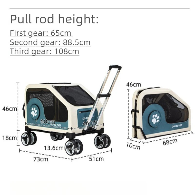 Foldable Large Pet Stroller with Telescopic Handle&Silent Wheels,Breathable Mesh Pet Trolley Cart for Medium Pet Outdoor Travel