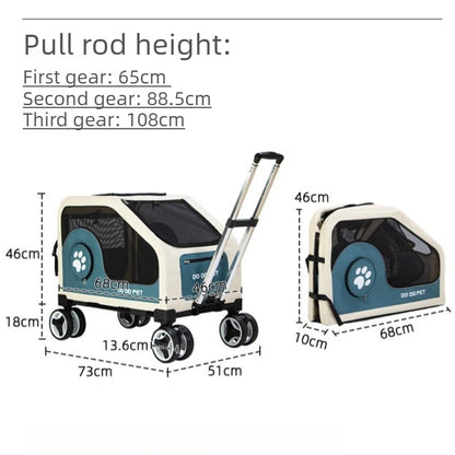 Foldable Large Pet Stroller with Telescopic Handle&Silent Wheels,Breathable Mesh Pet Trolley Cart for Medium Pet Outdoor Travel