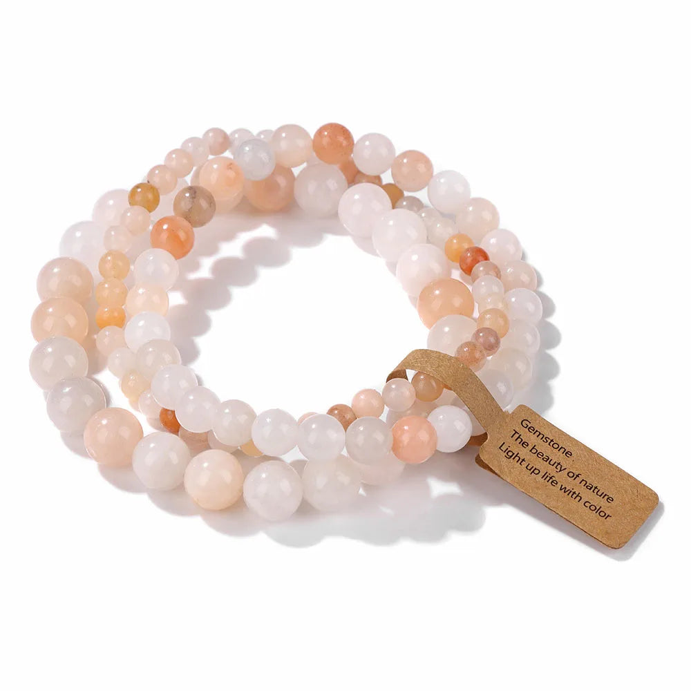 3pcs/set Natural Stone Beads Bracelet For Women Men 4 6 8 MM Indian Moss Agates Rhodonite Quartzs Jewelry Bracelet Gift Fashion